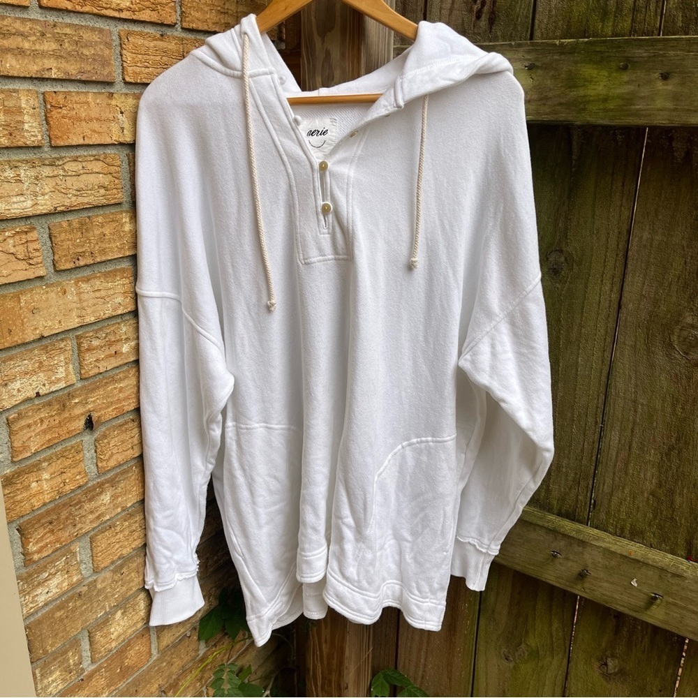 Aerie White Oversized Pullover w/ Buttons